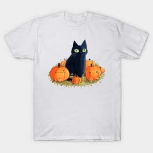 black cat with pumpkins T-Shirt